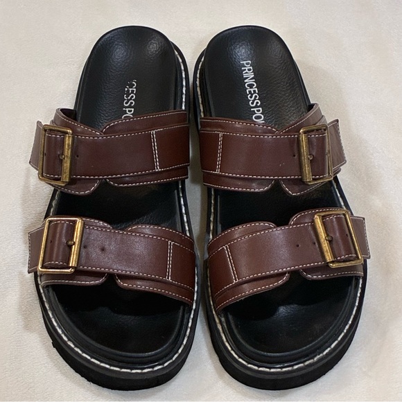 Princess Polly Shoes - Princess Polly Ma Belle Brown Double Strap Sandals size 6